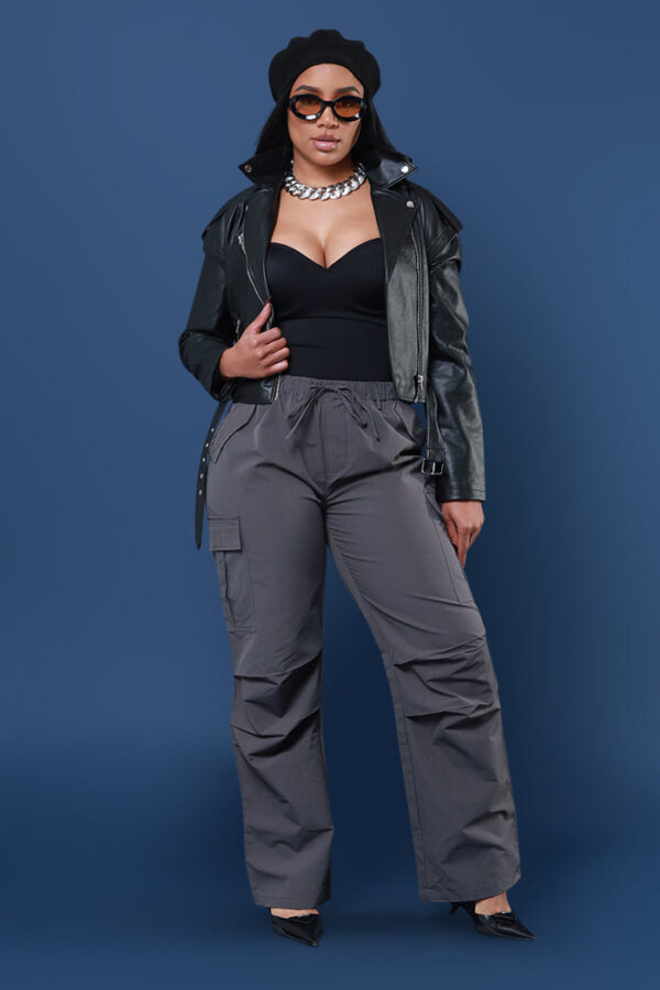 Overqualified Wide Leg Parachute Pants - Charcoal - Image 2
