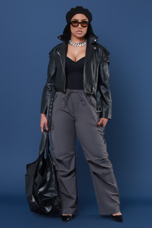 Overqualified Wide Leg Parachute Pants - Charcoal - Image 4