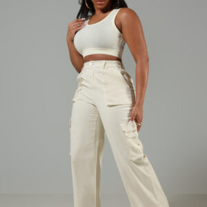 My Turn Wide Leg Cargo Pants - Cream
