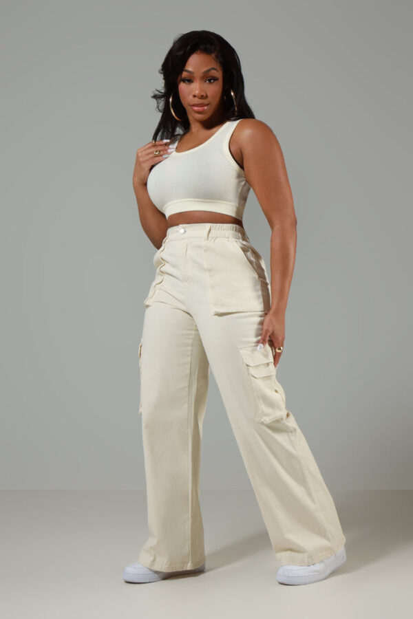 My Turn Wide Leg Cargo Pants - Cream - Image 3