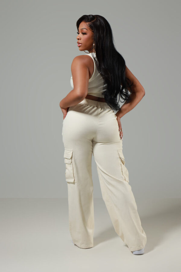 My Turn Wide Leg Cargo Pants - Cream - Image 4