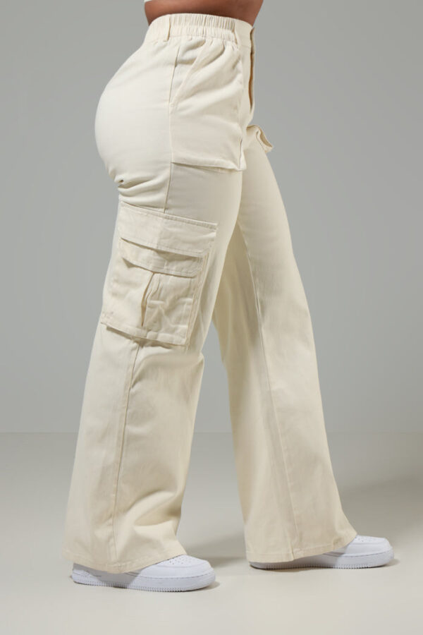 My Turn Wide Leg Cargo Pants - Cream - Image 2