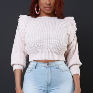 Say Less, Slay More Oblique Collared Sweater - Light Blush