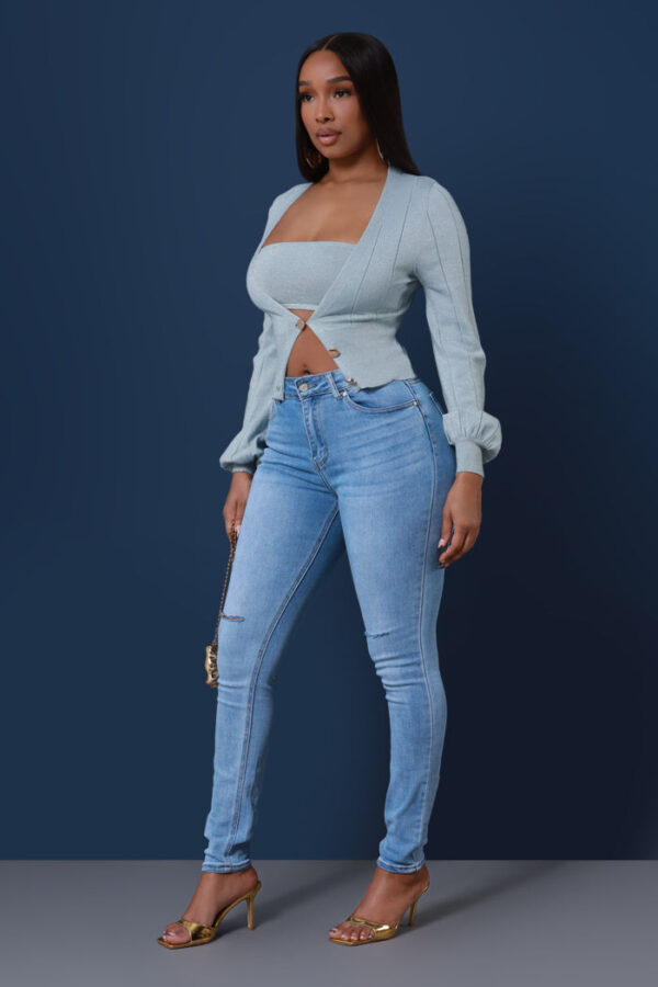 Like You Mean It Glittery Cardigan Crop Top Set - Grey - Image 2