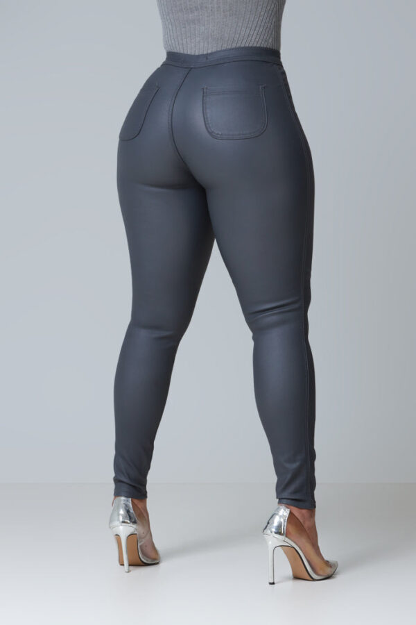 Melted Faux Leather High Rise Pants - Charcoal Grey - Image 3