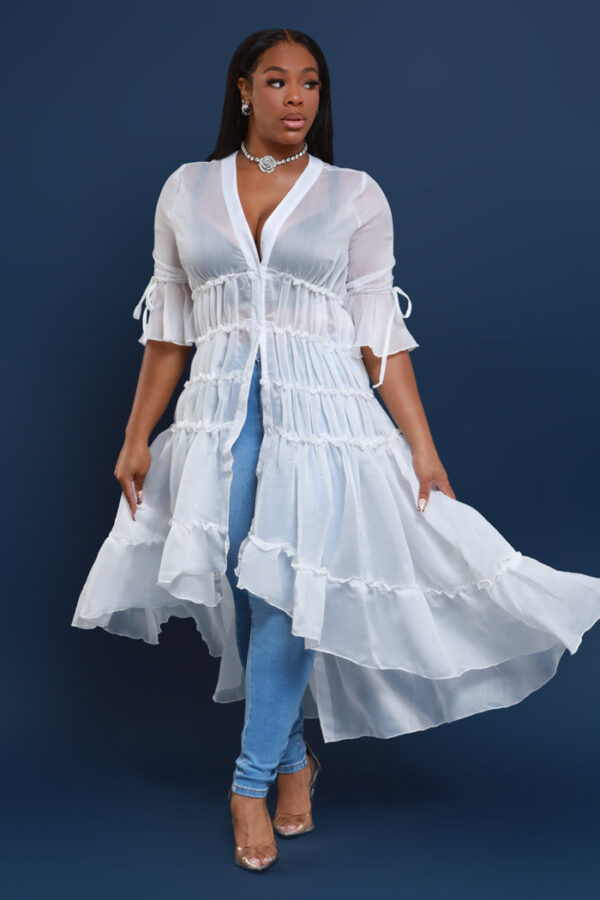 Feel My Heart Asymmetrical Ruffled Midi Dress - White