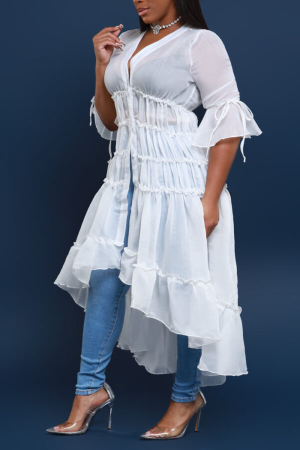 Feel My Heart Asymmetrical Ruffled Midi Dress - White - Image 4
