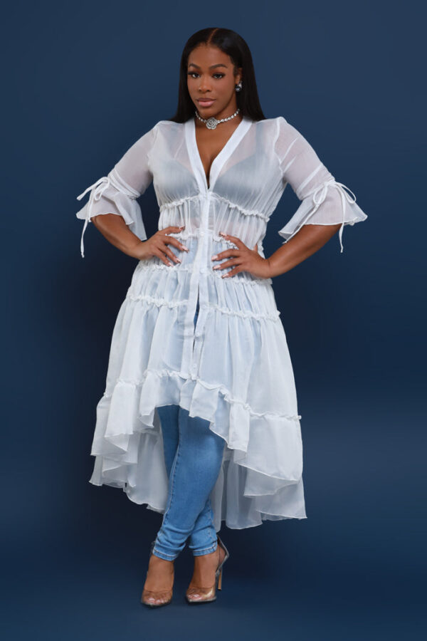 Feel My Heart Asymmetrical Ruffled Midi Dress - White - Image 2