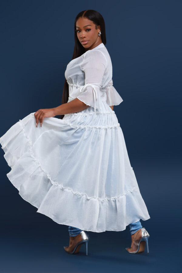 Feel My Heart Asymmetrical Ruffled Midi Dress - White - Image 3